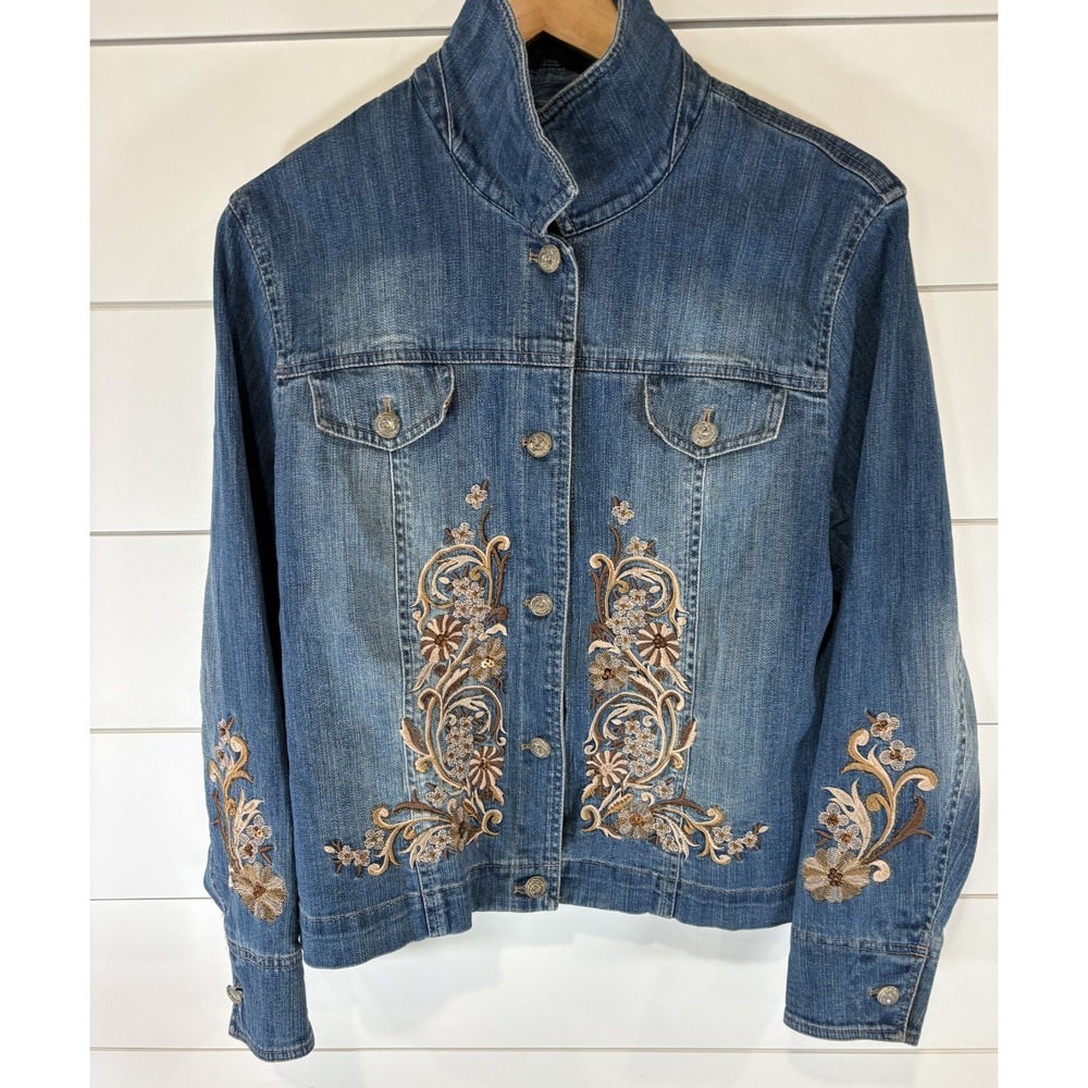 Coldwater Creek Women's Denim Embroidered Jacket Size Small S Blue Jean